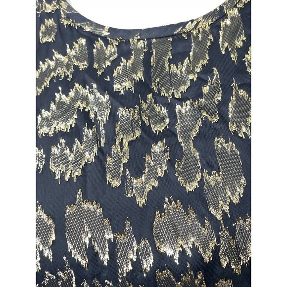 Calvin Klein Dress 8 Black Gold Metallic Leopard-type pattern A-line Round Neck - Picture 6 of 12